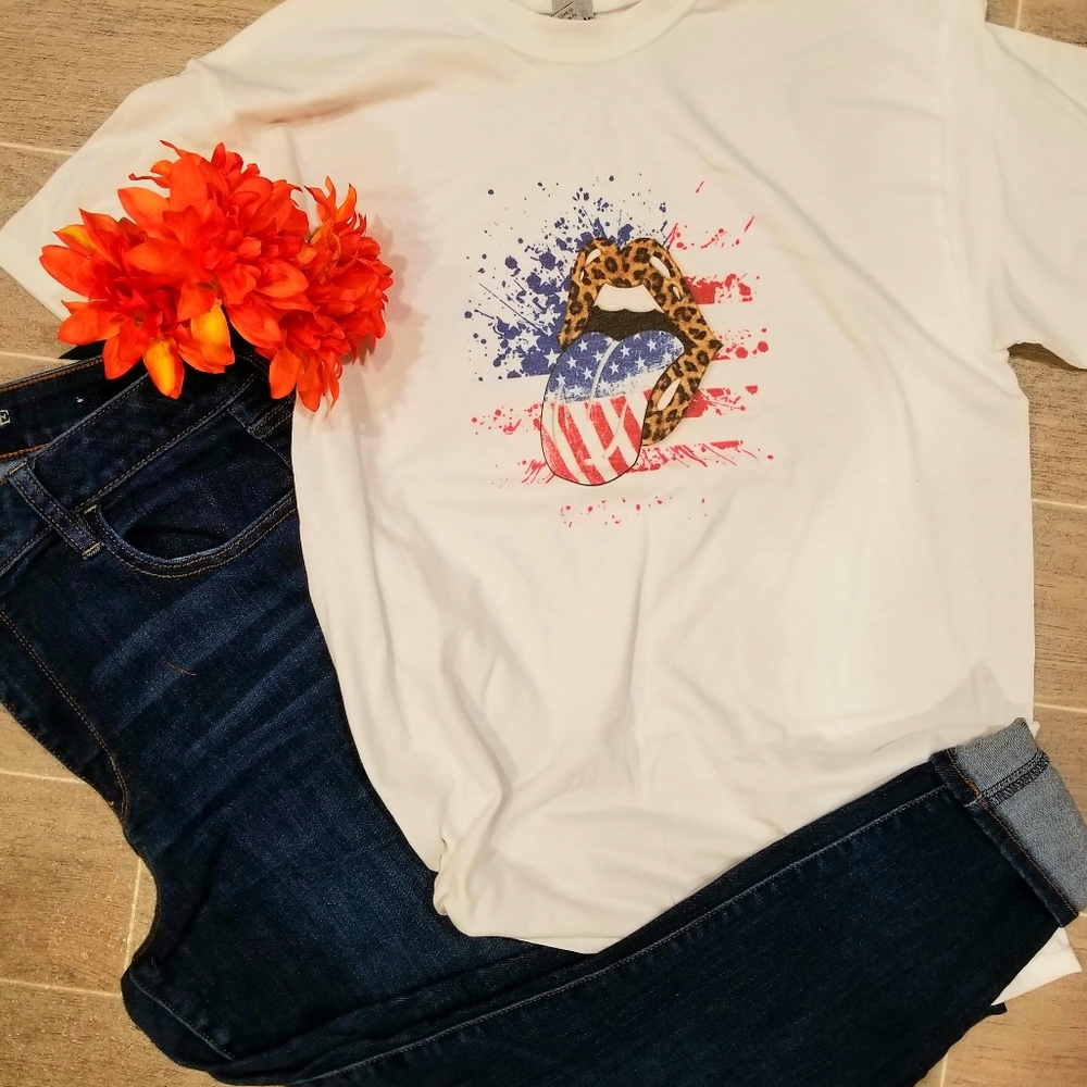 American flag tongue tee